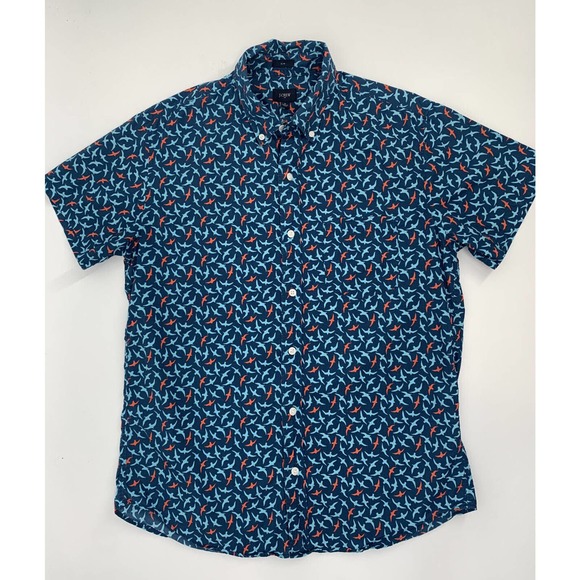 J.CREW Other - J. Crew Mens Medium Slim Fit Short Sleeve Bird Print Button Down Shirt Navy Blue